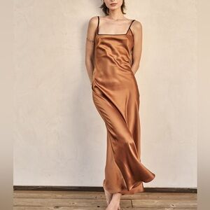 Elegant Satin Slip Dress in Bronze